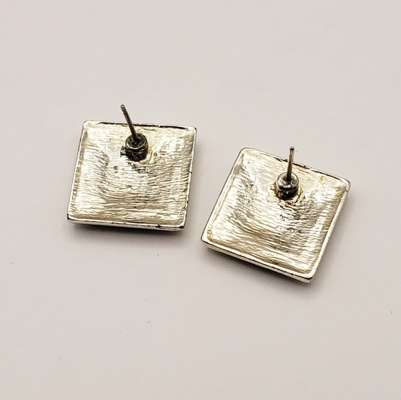 Vintage Green Enamel and Gold Square Button Posts - Picture 4 of 6